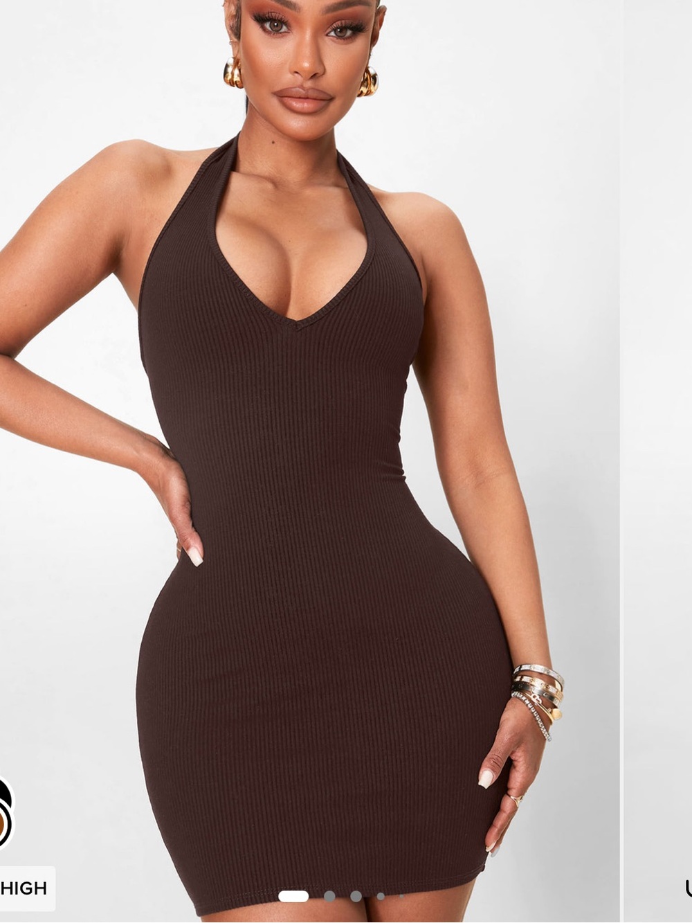Fashion Nova Chocolate Brown Halter Mini Dress